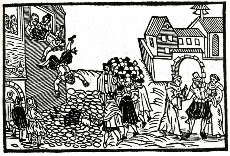1618年布拉格游行：两位天主教上议院大臣，生存70英尺。落下